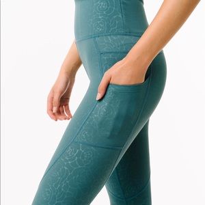 Dark Teal Floral Light and Tight with pockets